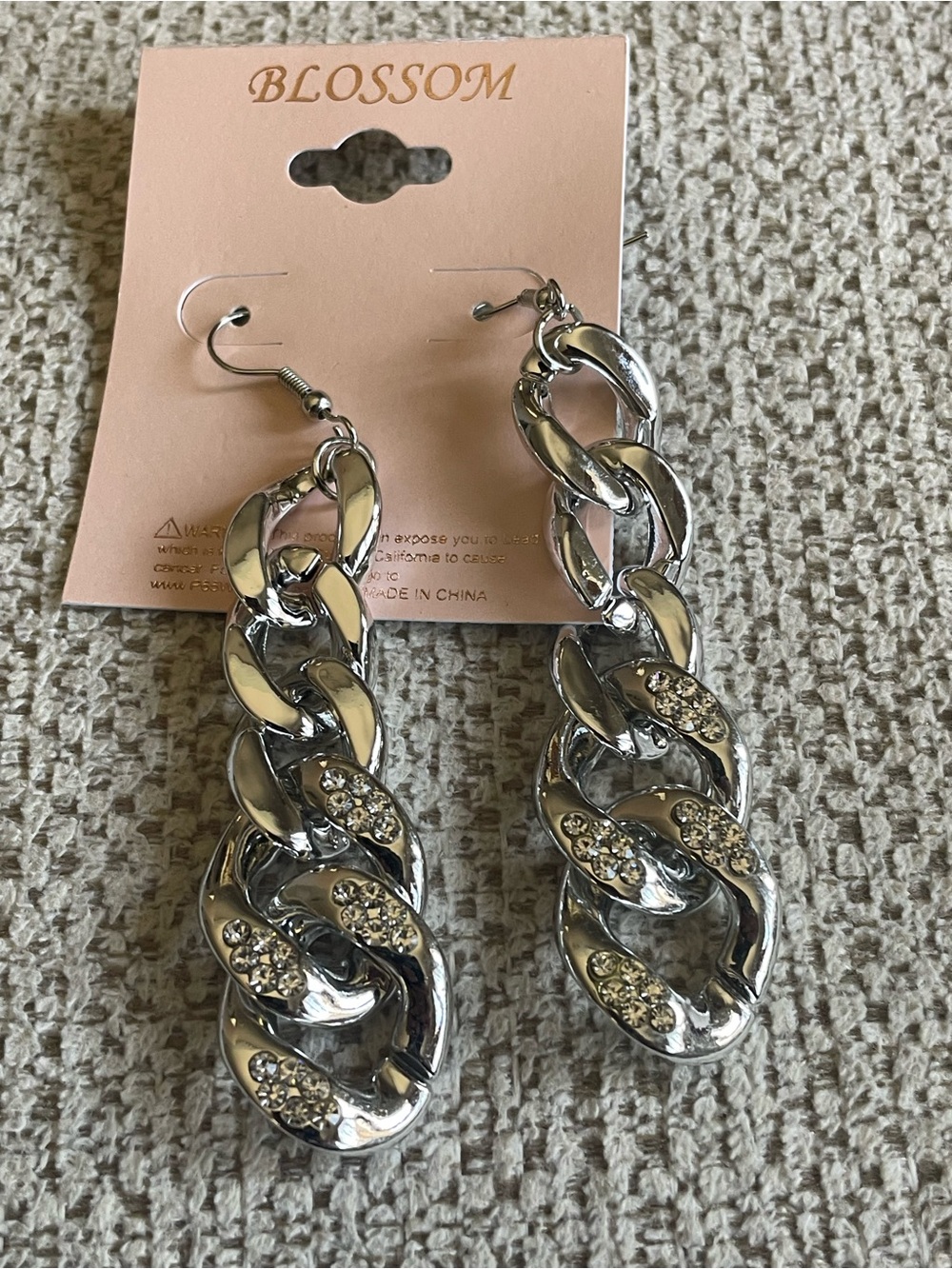 De Blossom Collection Silver Tone Chain Link Drop Earrings with Clear Crystals